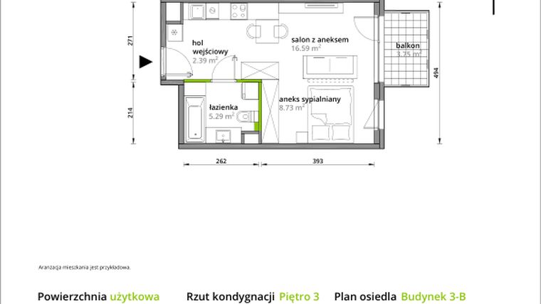 Rzut - Mieszkanie na sprzedaż 1 pokój o powierzchni 33 m² - numer B/028 w Aleje Praskie