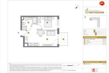 Rzut - Mieszkanie na sprzedaż 2 pokoje o powierzchni 35,37 m² - numer B6 w Apartamenty Beethovena