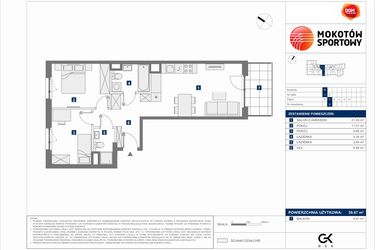 Rzut - Mieszkanie na sprzedaż 3 pokoje o powierzchni 58,67 m² - numer B.6 w Mokotów Sportowy