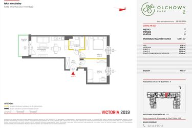 Rzut - Mieszkanie na sprzedaż 3 pokoje o powierzchni 52,78 m² - numer A.127 w Olchowy Park II
