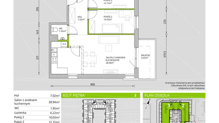 Rzut - Mieszkanie na sprzedaż 3 pokoje o powierzchni 64,09 m² - numer 4/3/03 w Toruńska Vita