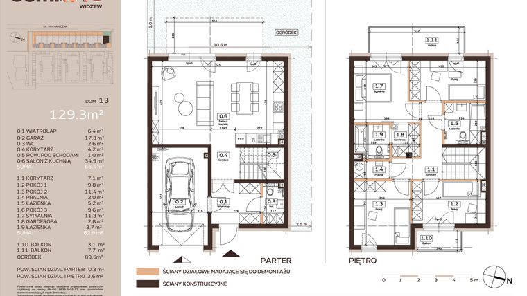 Rzut - Dom na sprzedaż 5 pokoi o powierzchni 129,3 m² - numer 13 w Domkove Widzew etap 2