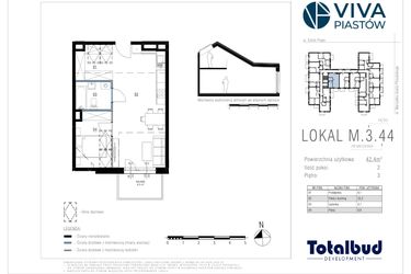 Rzut - Mieszkanie na sprzedaż 2 pokoje o powierzchni 42,65 m² - numer M.3.44 w Viva Piastów