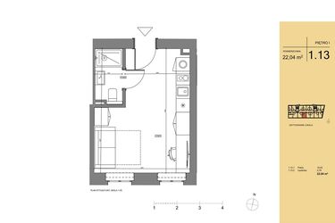 Rzut - Mieszkanie na sprzedaż 1 pokój o powierzchni 22,26 m² - numer 1.13 w Rezydencja San Petrus