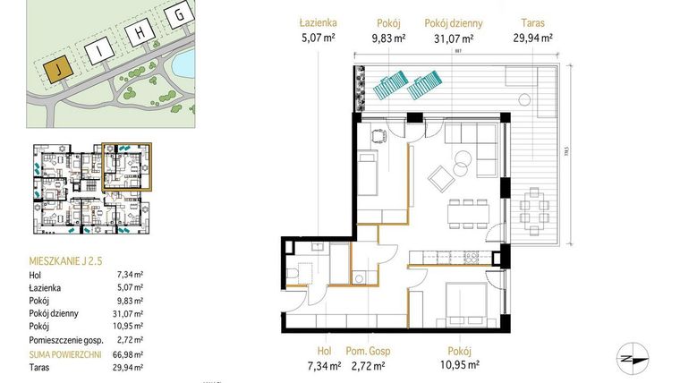 Rzut - Mieszkanie na sprzedaż 3 pokoje o powierzchni 66,98 m² - numer 2.5/J w Panorama Park