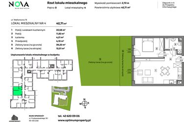 Rzut - Mieszkanie na sprzedaż 2 pokoje o powierzchni 42,71 m² - numer 4 w Nova Radiostacja