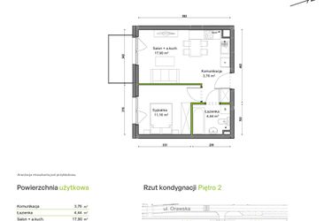 Rzut - Mieszkanie na sprzedaż 2 pokoje o powierzchni 37,26 m² - numer D1/D/07 w Orawska Vita