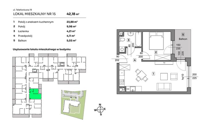 Rzut - Mieszkanie na sprzedaż 2 pokoje o powierzchni 42,18 m² - numer 15 w Nova Radiostacja