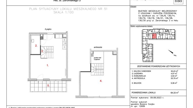 Rzut - Mieszkanie na sprzedaż 1 pokój o powierzchni 64,33 m² - numer M51 w Apartamenty Casa Baia
