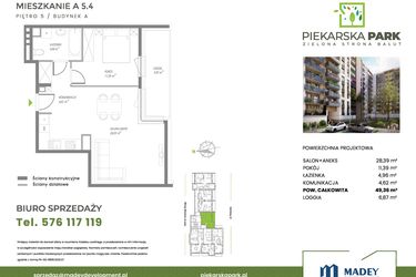 Rzut - Mieszkanie na sprzedaż 2 pokoje o powierzchni 49,36 m² - numer A5.4 w Piekarska Park