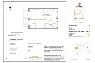 Rzut - Mieszkanie na sprzedaż 2 pokoje o powierzchni 51,53 m² - numer B3 w Na Skarpie bud. B