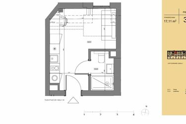 Rzut - Mieszkanie na sprzedaż 1 pokój o powierzchni 17,11 m² - numer 3.3 w Rezydencja San Petrus