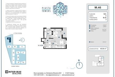 Rzut - Mieszkanie na sprzedaż 2 pokoje o powierzchni 48,56 m² - numer 46 w Piasta Towers bud. 90A
