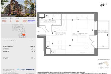 Rzut - Mieszkanie na sprzedaż 1 pokój o powierzchni 36,33 m² - numer I-B27 w Industria etap I-B