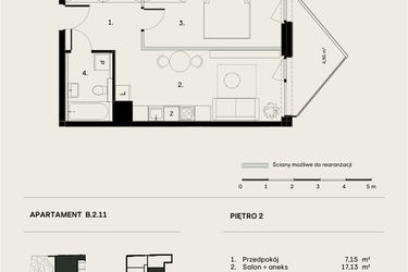 Rzut - Mieszkanie na sprzedaż 2 pokoje o powierzchni 42,3 m² - numer B/2/11 w Ogrodowa 12