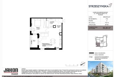 Rzut - Mieszkanie na sprzedaż 2 pokoje o powierzchni 50,26 m² - numer 77D.16 w Strzeszyńska 77