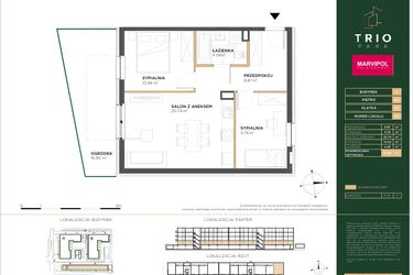 Rzut - Mieszkanie na sprzedaż 3 pokoje o powierzchni 53,89 m² - numer C011 w Trio Park bud. C