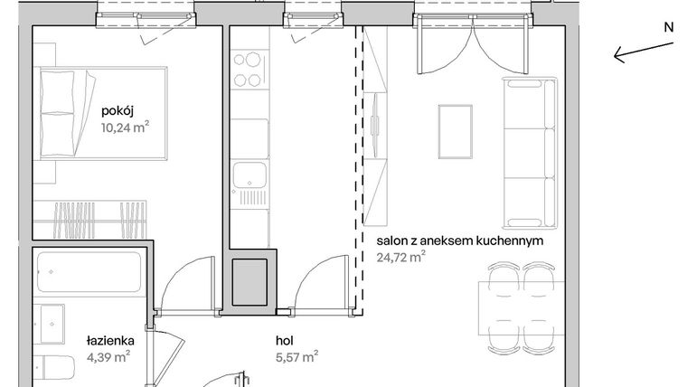 Rzut - Mieszkanie na sprzedaż 2 pokoje o powierzchni 44,92 m² - numer A.02.023 w Unii Lubelskiej Vita
