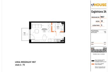 Rzut - Mieszkanie na sprzedaż 1 pokój o powierzchni 26,03 m² - numer 67 w Osiedle StaLove etap II