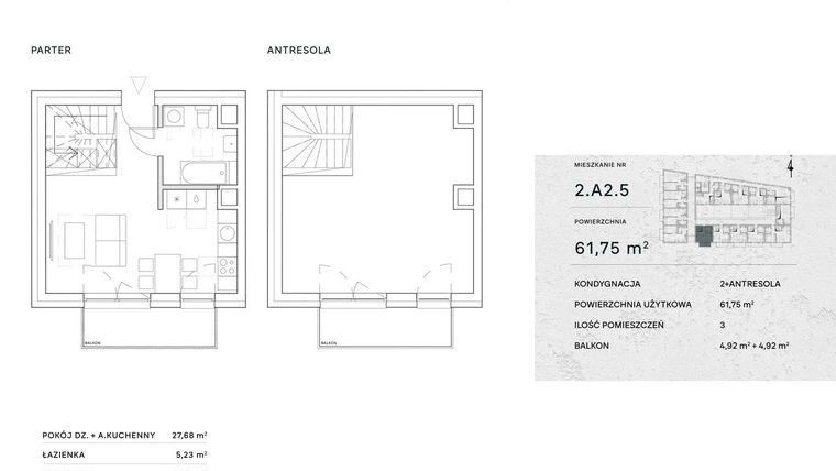 Rzut - Mieszkanie na sprzedaż 2 pokoje o powierzchni 61,75 m² - numer 2.A2.5 w Żernicka Park