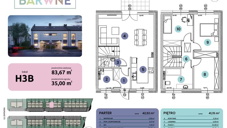 Rzut - Mieszkanie na sprzedaż 4 pokoje o powierzchni 83,67 m² - numer H03B w Osiedle Barwne I