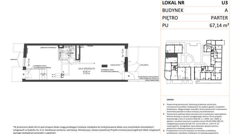 Rzut - Lokal użytkowy na sprzedaż 1 pokój o powierzchni 67,14 m² - numer 3 w Esencja