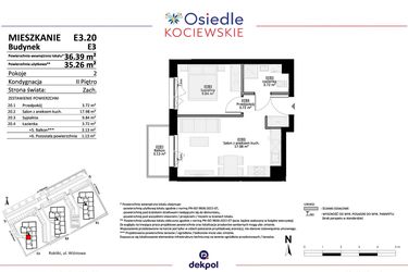 Rzut - Mieszkanie na sprzedaż 2 pokoje o powierzchni 35,26 m² - numer E3.20 w Osiedle Kociewskie bud. E
