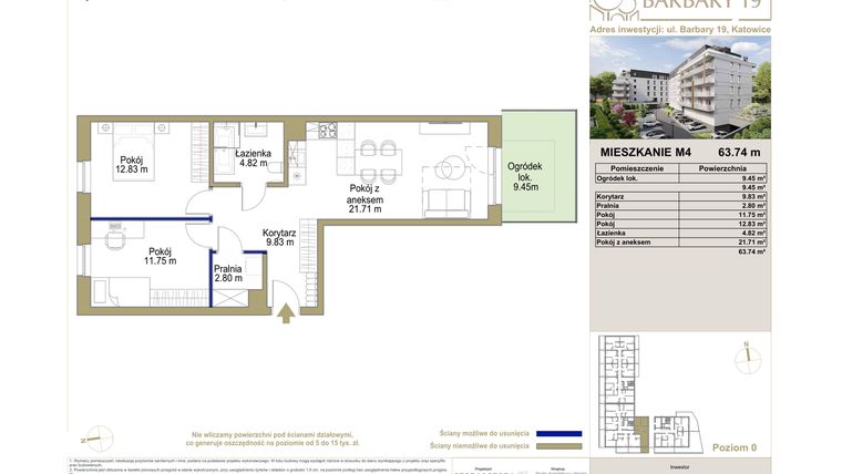 Rzut - Mieszkanie na sprzedaż 3 pokoje o powierzchni 63,74 m² - numer M4 w Barbary 19