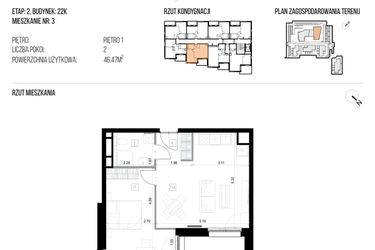 Rzut - Mieszkanie na sprzedaż 2 pokoje o powierzchni 46,47 m² - numer 22K/03 w NATURAMA II