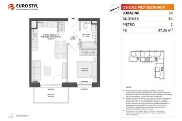 Rzut - Mieszkanie na sprzedaż 2 pokoje o powierzchni 37,26 m² - numer B4.34 w Osiedle Przy Błoniach 3 etap III