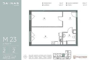 Rzut - Mieszkanie na sprzedaż 2 pokoje o powierzchni 49,13 m² - numer M.23 w Ja\nas