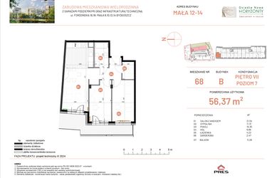 Rzut - Mieszkanie na sprzedaż 3 pokoje o powierzchni 56,37 m² - numer 12.68 w Osiedle Nowe Horyzonty etap III
