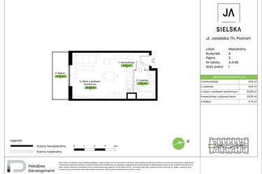 Rzut - Mieszkanie na sprzedaż 1 pokój o powierzchni 33,65 m² - numer A.4.48 w JA_SIELSKA V