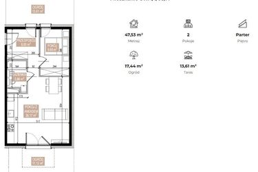 Rzut - Mieszkanie na sprzedaż 2 pokoje o powierzchni 46,48 m² - numer SWA/1/08/A w Apartamenty Świeradowska