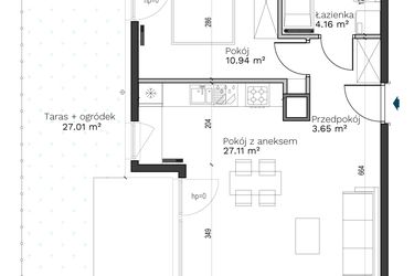 Rzut - Mieszkanie na sprzedaż 2 pokoje o powierzchni 45,86 m² - numer A-1 w Destino