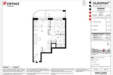 Rzut - Mieszkanie na sprzedaż 1 pokój o powierzchni 37,74 m² - numer B.B.1.7 w Zajezdnia