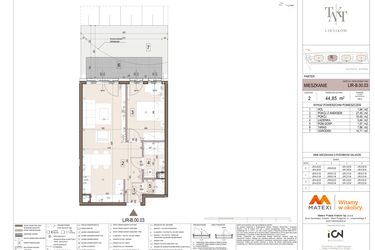 Rzut - Mieszkanie na sprzedaż 2 pokoje o powierzchni 44,85 m² - numer B.00.03 w Takt Lirników