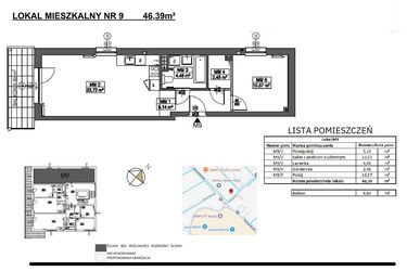 Rzut - Mieszkanie na sprzedaż 2 pokoje o powierzchni 46,39 m² - numer M9 w Jeziorna 1