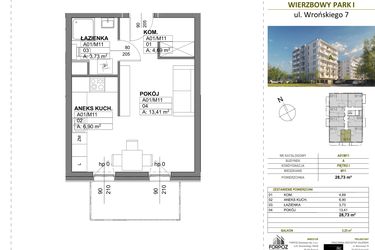 Rzut - Mieszkanie na sprzedaż 1 pokój o powierzchni 28,73 m² - numer A00_M11 w Wierzbowy Park