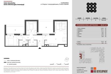 Rzut - Mieszkanie na sprzedaż 3 pokoje o powierzchni 56,61 m² - numer M.A.3.045 w CUKROWNIA