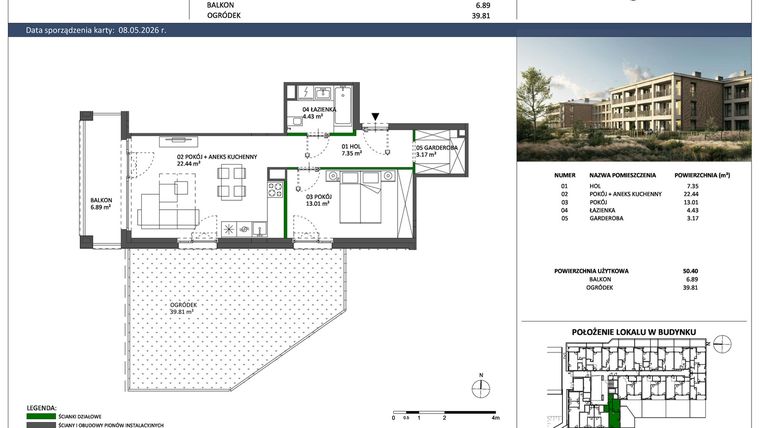 Rzut - Mieszkanie na sprzedaż 2 pokoje o powierzchni 50,4 m² - numer C-14 w Hillence etap 3