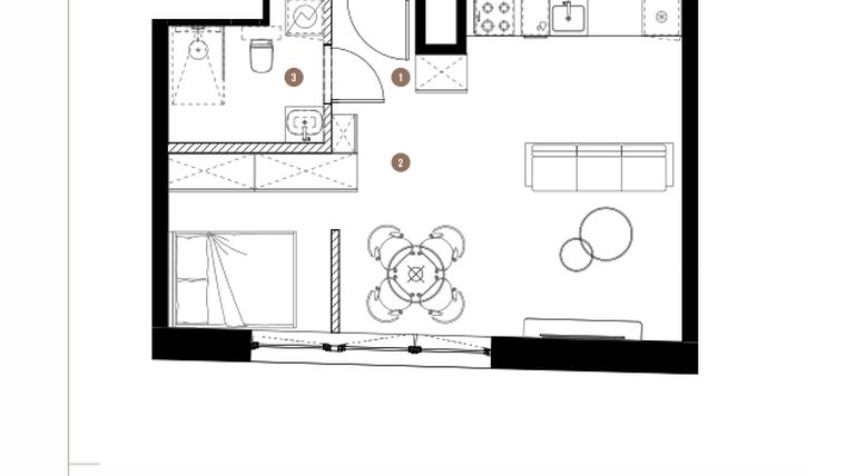 Rzut - Mieszkanie na sprzedaż 1 pokój o powierzchni 39,96 m² - numer LM.01.10.08 w Katowicka Residence