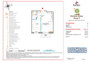 Rzut - Mieszkanie na sprzedaż 2 pokoje o powierzchni 44,15 m² - numer 41 w Zielone Sady etap III