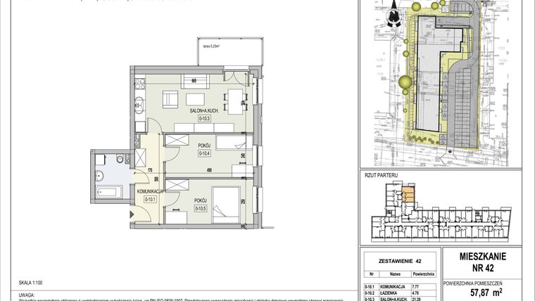 Rzut - Mieszkanie na sprzedaż 3 pokoje o powierzchni 59,49 m² - numer 42 w Kołobrzeska 36B