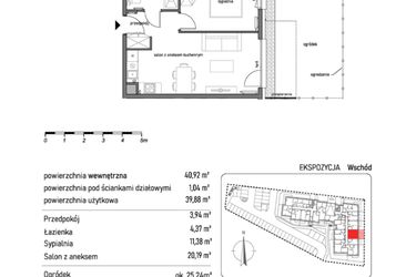 Rzut - Mieszkanie na sprzedaż 2 pokoje o powierzchni 40,92 m² - numer 2.1.4. w Dywizjonu 303