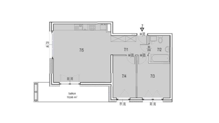 Rzut - Mieszkanie na sprzedaż 3 pokoje o powierzchni 61,91 m² - numer B1-A7 w Emaus Garden