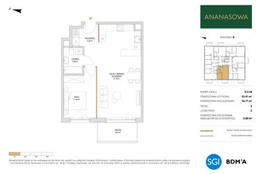 Rzut - Mieszkanie na sprzedaż 2 pokoje o powierzchni 54,71 m² - numer D.2.04 w Ananasowa
