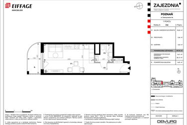 Rzut - Mieszkanie na sprzedaż 1 pokój o powierzchni 29,72 m² - numer B.A.2.6 w Zajezdnia