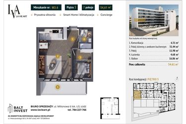 Rzut - Mieszkanie na sprzedaż 2 pokoje o powierzchni 54,61 m² - numer M3.6 w La Vie Art