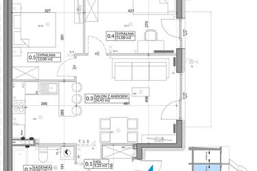 Rzut - Mieszkanie na sprzedaż 3 pokoje o powierzchni 61,95 m² - numer 42A w Osiedle Młodych etap V